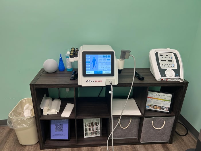 Shockwave therapy system set up in a ProWellness treatment room